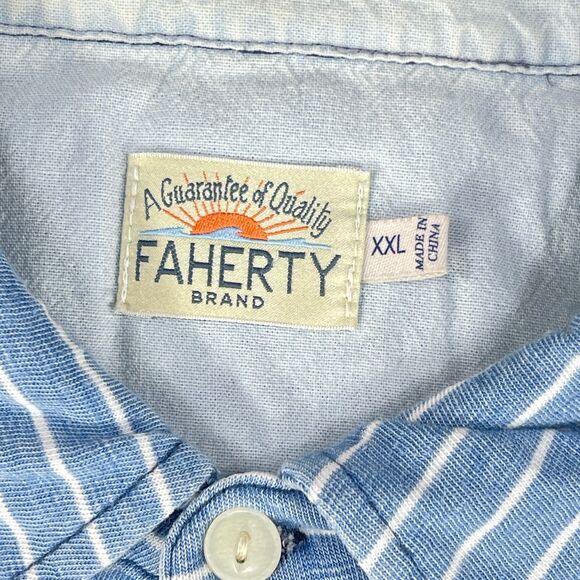 Faherty Polo Shirt Men's 2XL Blue Indigo Dyed Striped Performance Short Sleeve - Picture 4 of 9